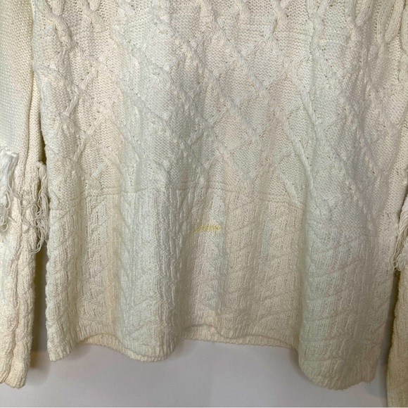 WHBM Women's Ivory Mock Neck Embellished Fringed Cable Knit Sweater Size Small - Picture 3 of 11